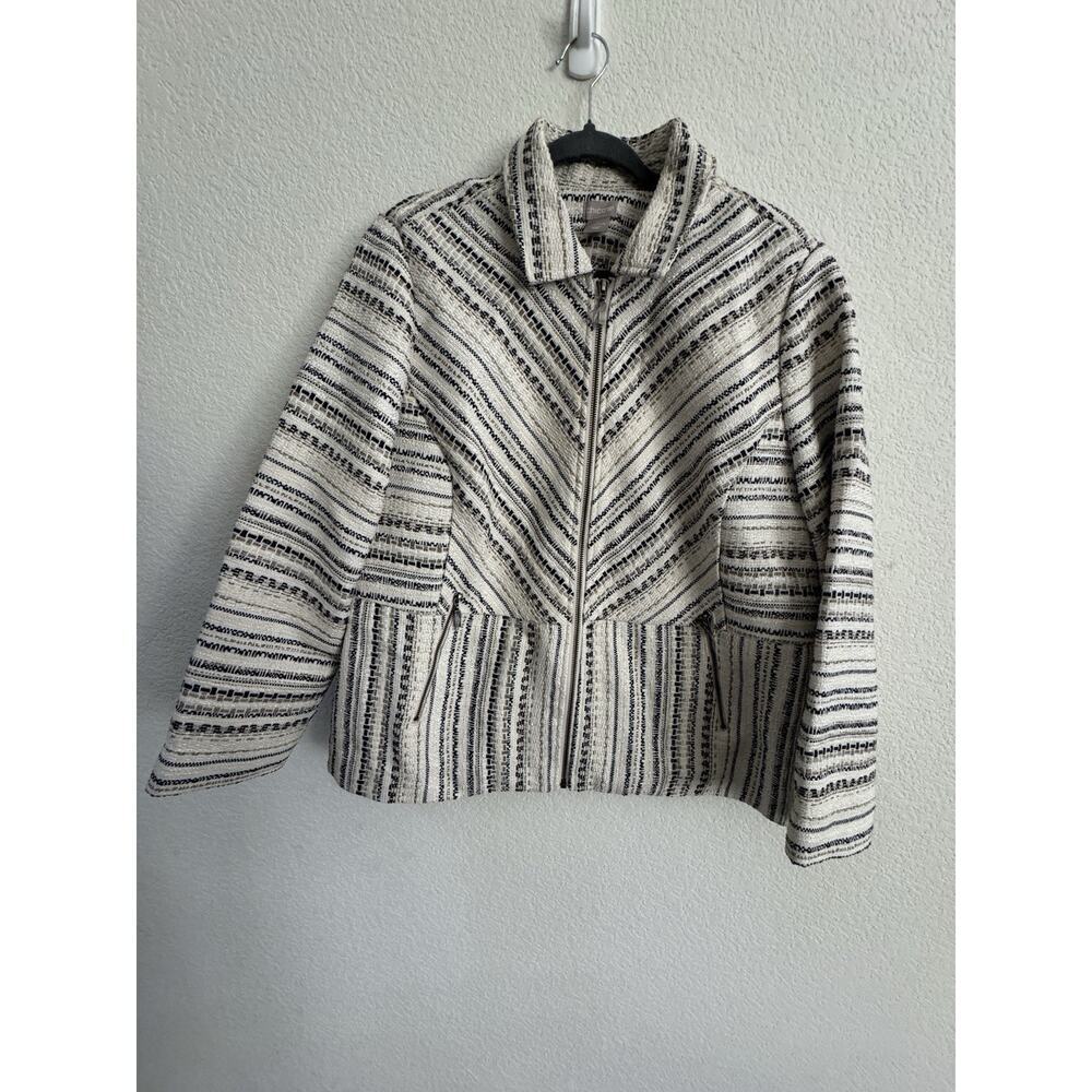 Chico's Sz. 3 (16-18) Black/Taupe/Cream Fully Lined Zippered Jacket Plus size - Picture 3 of 13
